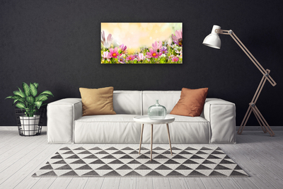 Tablou pe panza canvas Flori Natura Roz Galben Verde