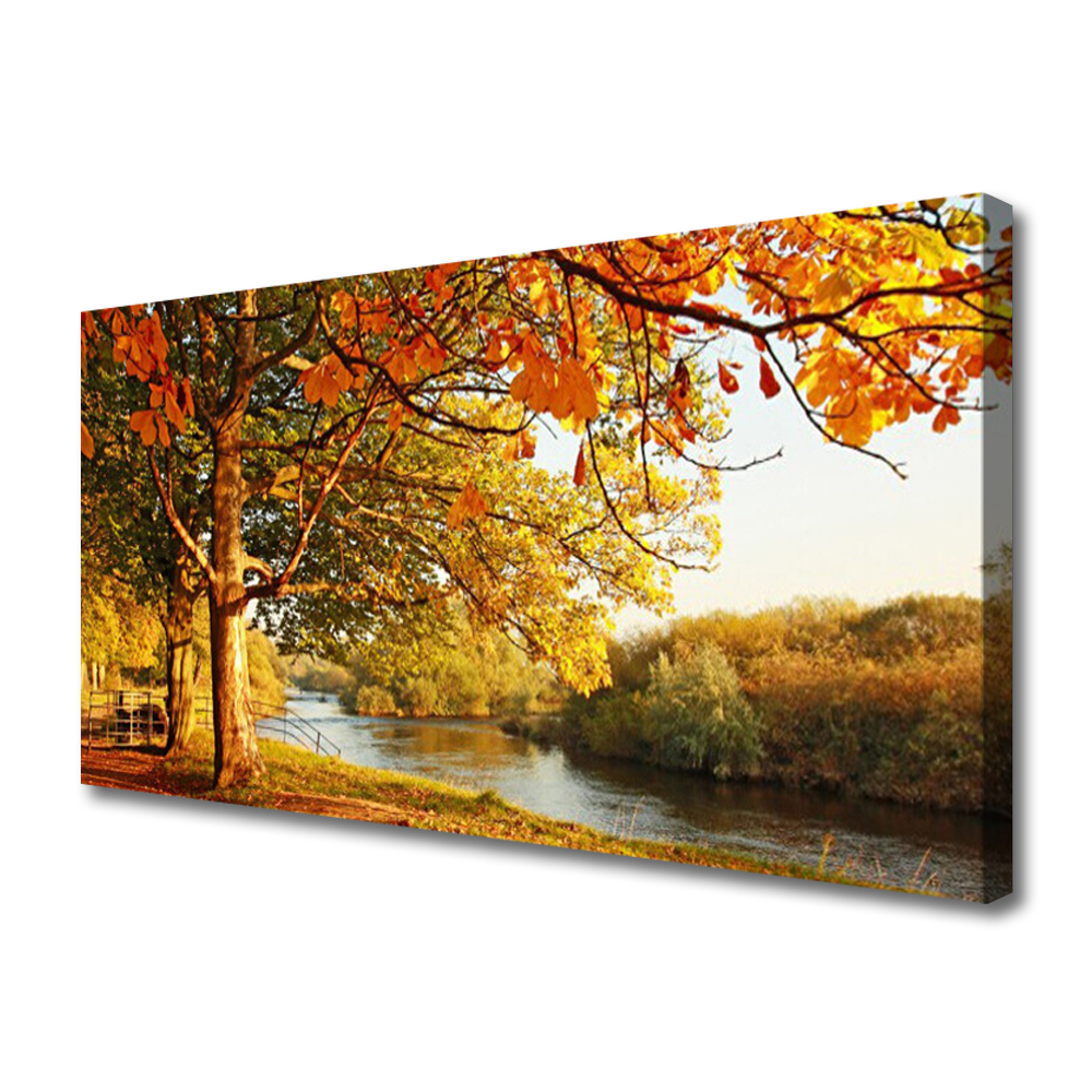 Tablou pe panza canvas Arbore Lacul Natura Brun Galben Verde