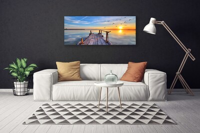 Tablou pe panza canvas Marea Podul Soare Arhitectura Albastru Galben Gri
