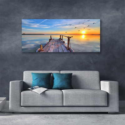 Tablou pe panza canvas Marea Podul Soare Arhitectura Albastru Galben Gri