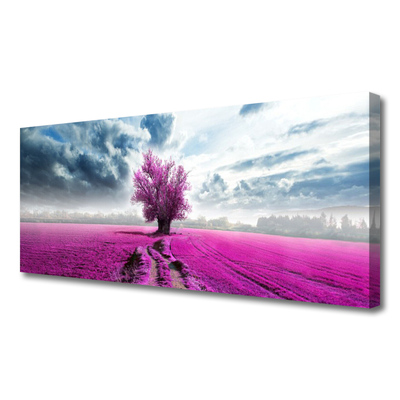 Tablou pe panza canvas Meadow copac Natura Roz Albastru Alb