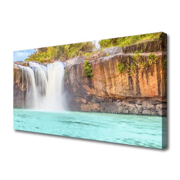 Tablou pe panza canvas Cascada Lacul Peisaj Albastru Alb Brun Verde