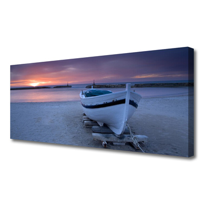 Tablou pe panza canvas Barca Sea Sun Beach Peisaj Alb Negru Galben Gri