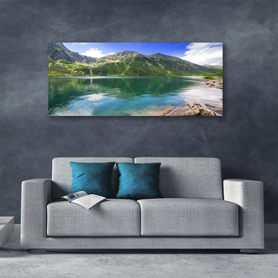 Tablou pe panza canvas Mountain Lake Peisaj Gri Verde Albastru