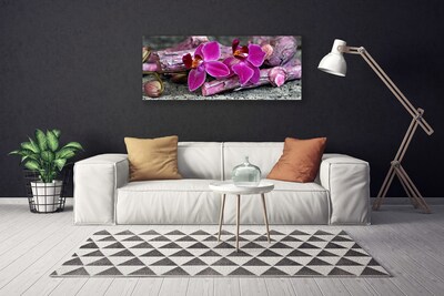 Tablou pe panza canvas Lemn Flori Floral Maro Rosu