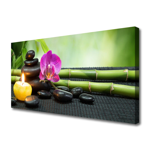 Tablou pe panza canvas Bamboo flori Stones Lumânare Arta Verde Roz Negru Galben