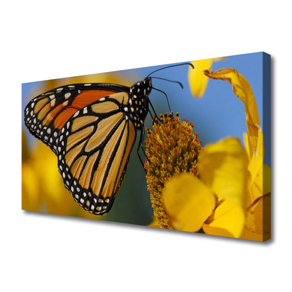 Tablou pe panza canvas Butterfly Flower Natura Negru Alb Galben