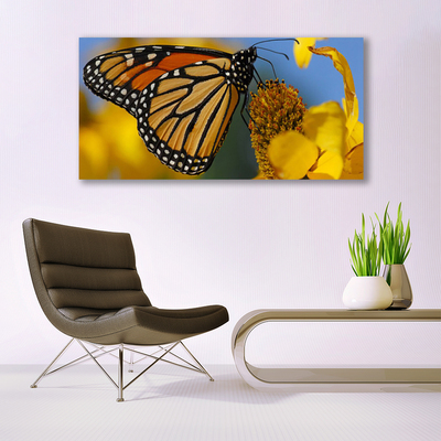 Tablou pe panza canvas Butterfly Flower Natura Negru Alb Galben