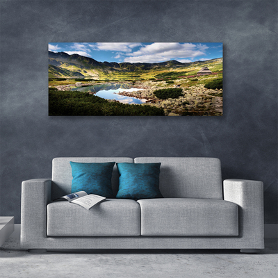 Tablou pe panza canvas Mountain Lake Peisaj Gri Verde Albastru