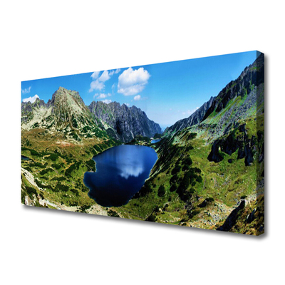 Tablou pe panza canvas Mountain Lake Peisaj Gri Verde Albastru