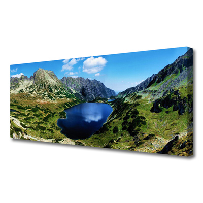 Tablou pe panza canvas Mountain Lake Peisaj Gri Verde Albastru