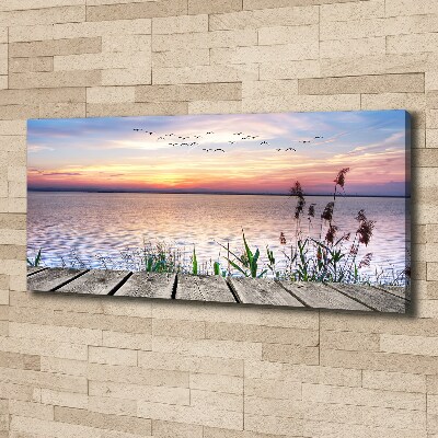 Tablou pe panza canvas Marea Peisaj Albastru Galben Gri