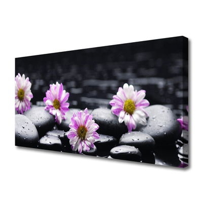 Tablou pe panza canvas Pietrele florale flori roz alb negru