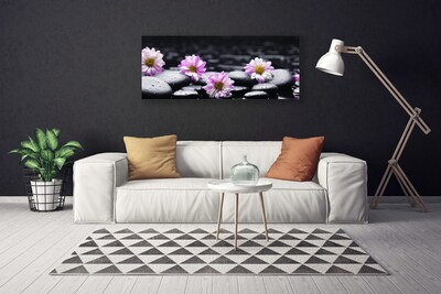 Tablou pe panza canvas Pietrele florale flori roz alb negru