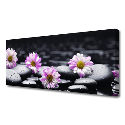 Tablou pe panza canvas Pietrele florale flori roz alb negru