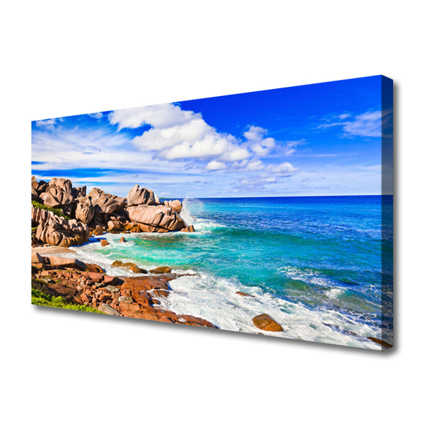 Tablou pe panza canvas Rocks Beach Peisaj Marea Maro Gri Albastru