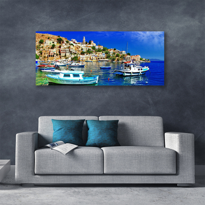 Tablou pe panza canvas Ambarcațiuni Sea Peisaj Oraș Albastru Alb Brun Verde
