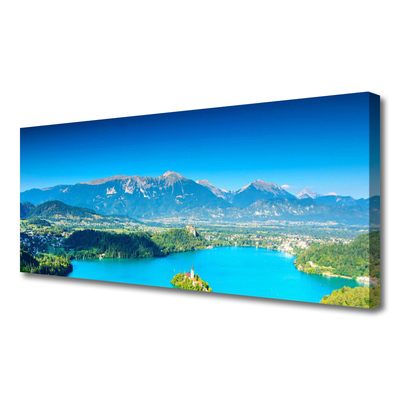 Tablou pe panza canvas Mountain Lake Peisaj Gri Albastru Verde