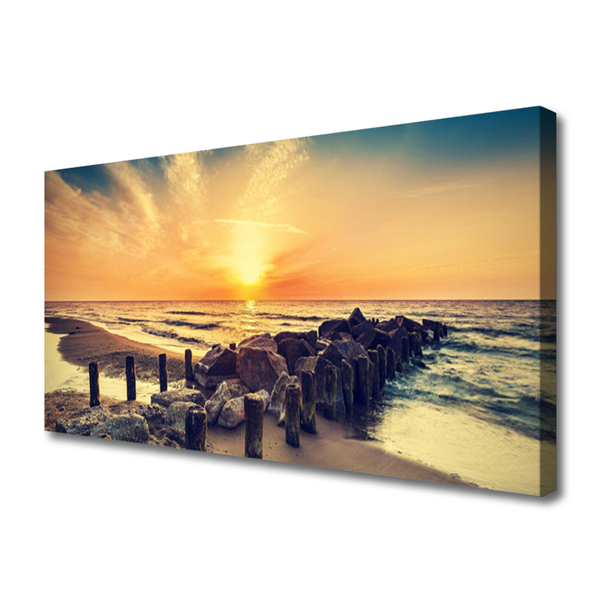 Tablou pe panza canvas Plaja Pietrele Mare Peisaj Brun Galben Gri