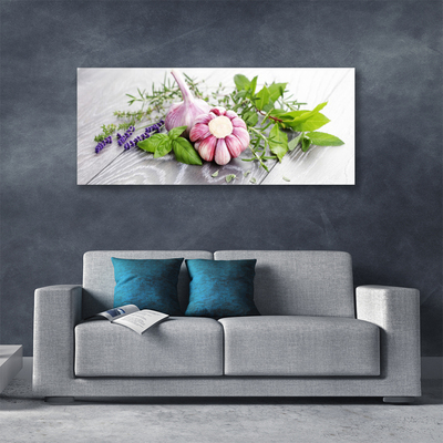 Tablou pe panza canvas Usturoi Frunze florale flori Purple Verde Maro