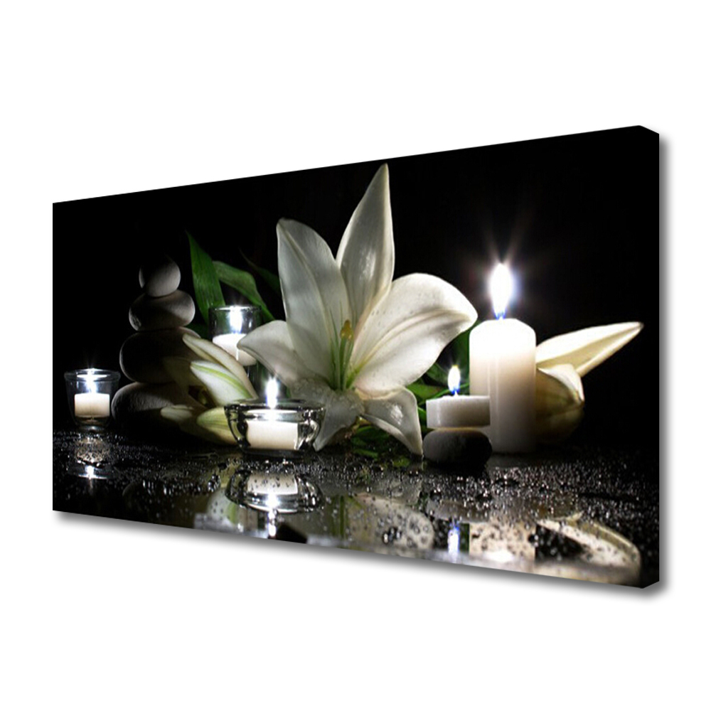 Tablou pe panza canvas Pietre de flori Lumanari Art Negru Alb Galben