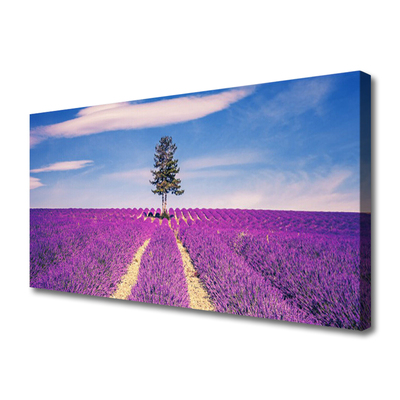 Tablou pe panza canvas Meadow peisaj copac maro roz