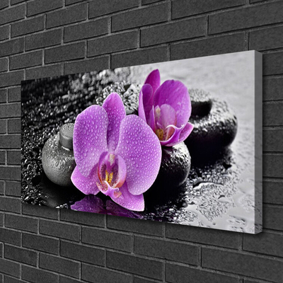 Tablou pe panza canvas Floare pietre Floral Roz Negru Gri