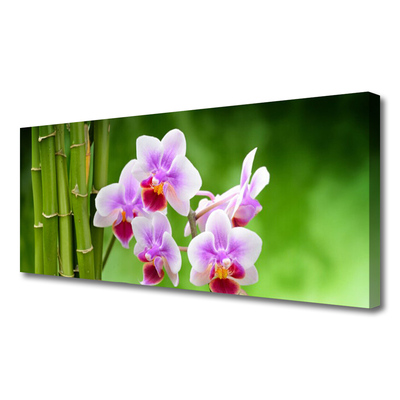 Tablou pe panza canvas Bamboo Tube Flori Floral Verde Roz