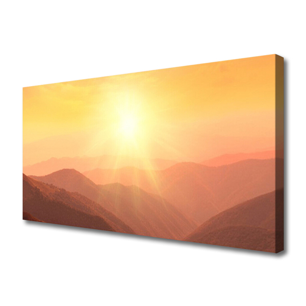 Tablou pe panza canvas Munții Sun Peisaj Galben Maro