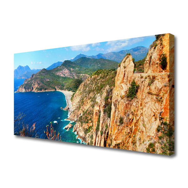 Tablou pe panza canvas Munții Marea Peisaj Galben Gri Albastru Verde