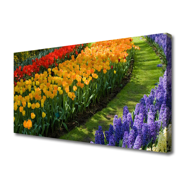 Tablou pe panza canvas Flori Floral Verde Roșu Galben Violet