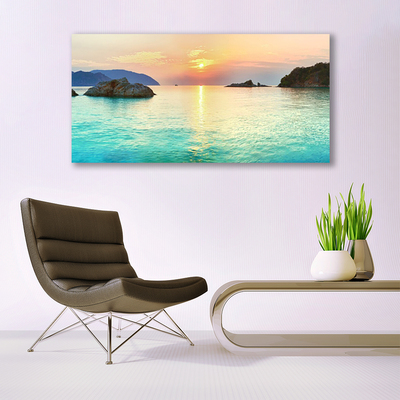 Tablou pe panza canvas Sea Sun Rocks Peisaj Galben Gri Albastru