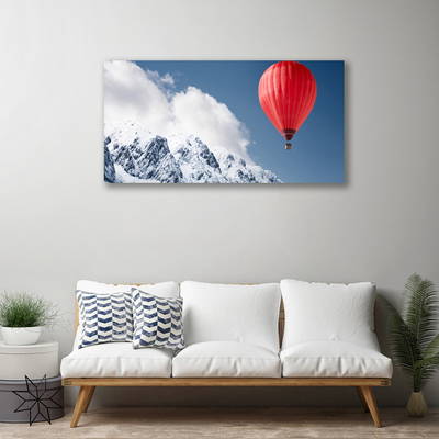 Tablou pe panza canvas Aer cald Ballon Munte zăpadă Art Orange Gri Alb