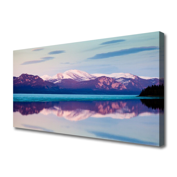 Tablou pe panza canvas Mountain Lake Peisaj Alb Negru Maro Albastru