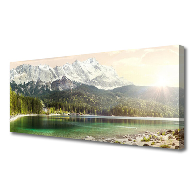 Tablou pe panza canvas Mountain Lake Forest Peisaj Alb Gri Verde
