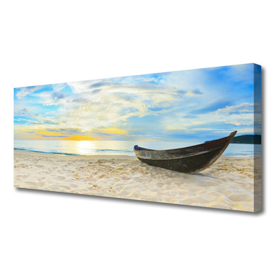 Tablou pe panza canvas Barca Beach Peisaj Gri Maro