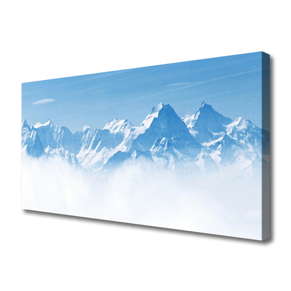 Tablou pe panza canvas Munte Ceață Peisaj Albastru Alb