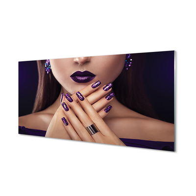 Tablouri pe sticlă mâini de sex feminin buzele violet