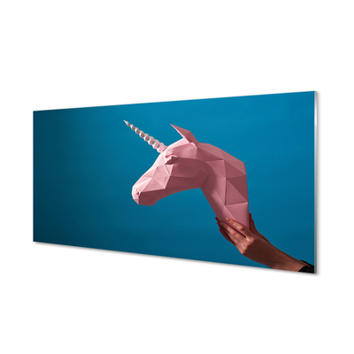 Tablouri pe sticlă origami unicorn roz