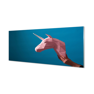 Tablouri pe sticlă origami unicorn roz