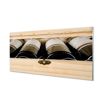 Tablouri pe sticlă Sticle de vin într-o cutie