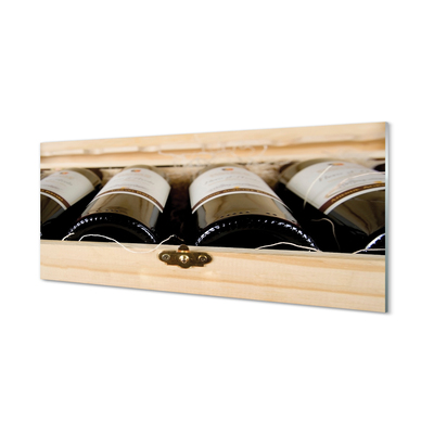 Tablouri pe sticlă Sticle de vin într-o cutie