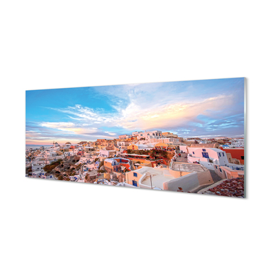 Tablouri pe sticlă Grecia Panorama apus de soare oraș