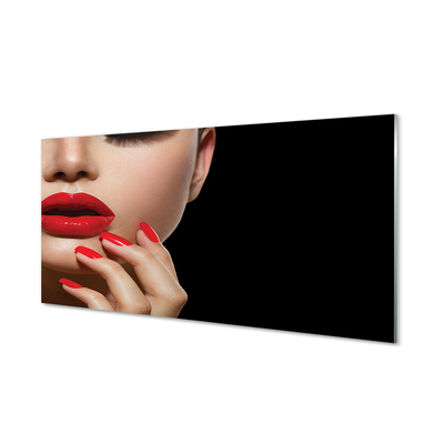 Tablouri pe sticlă Femeia roșu buzele și unghiile