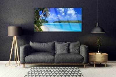 Tablou pe sticla Plaja Palms South Sea Peisaj Albastru Verde
