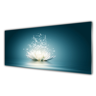 Tablou pe sticla Lotus floare Floral Albastru Alb