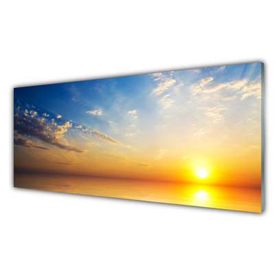 Tablou pe sticla Sunrise Sea Nori Peisaj Albastru Portocaliu