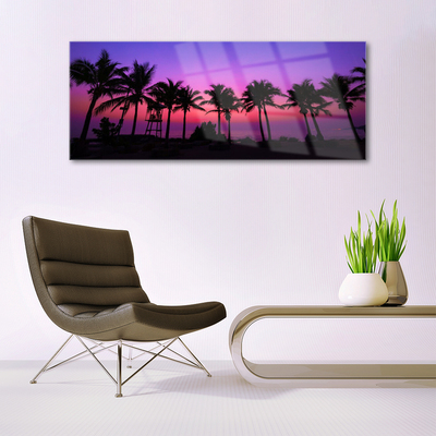 Tablou pe sticla Palm Copaci Peisaj negru violet roz