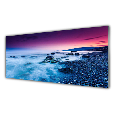Tablou pe sticla Ocean Beach Peisaj violet roz albastru