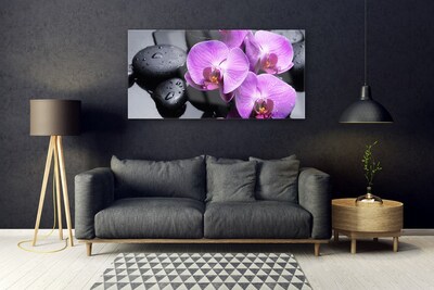 Tablou pe sticla Pietre florale flori violet negru